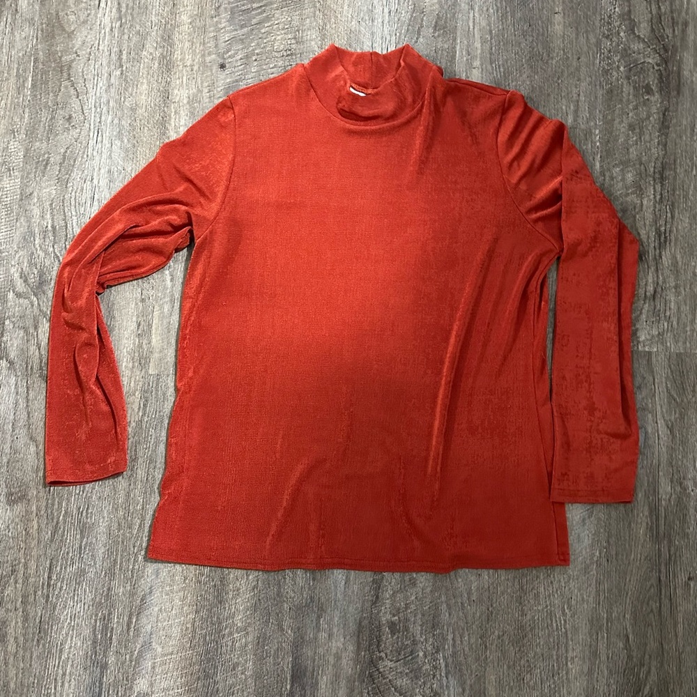 Kathie Lee blouse orange, shiny, stretchy, dress up or dress down women's Large
